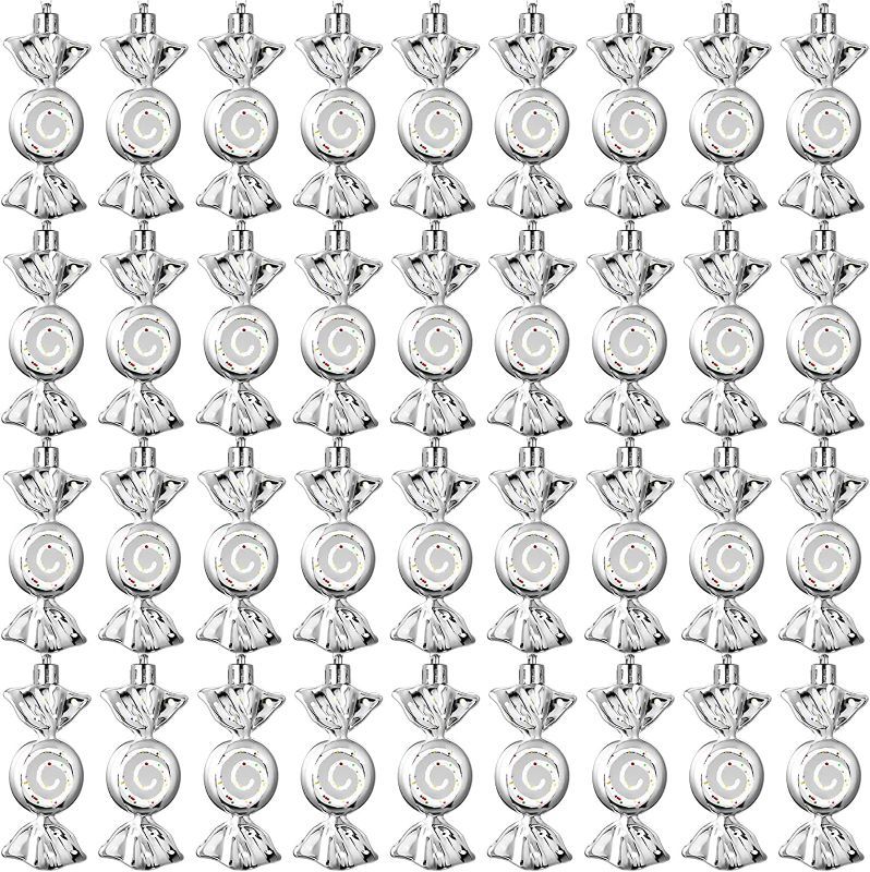 Photo 1 of 36 Pcs Christmas Candy Ornaments Bulk Glitter Candy Cane Hanging Ornaments Plastic Christmas Peppermint Candy Ornaments Christmas Tree Decoration for Xmas Holiday Party Decor (Silver)
