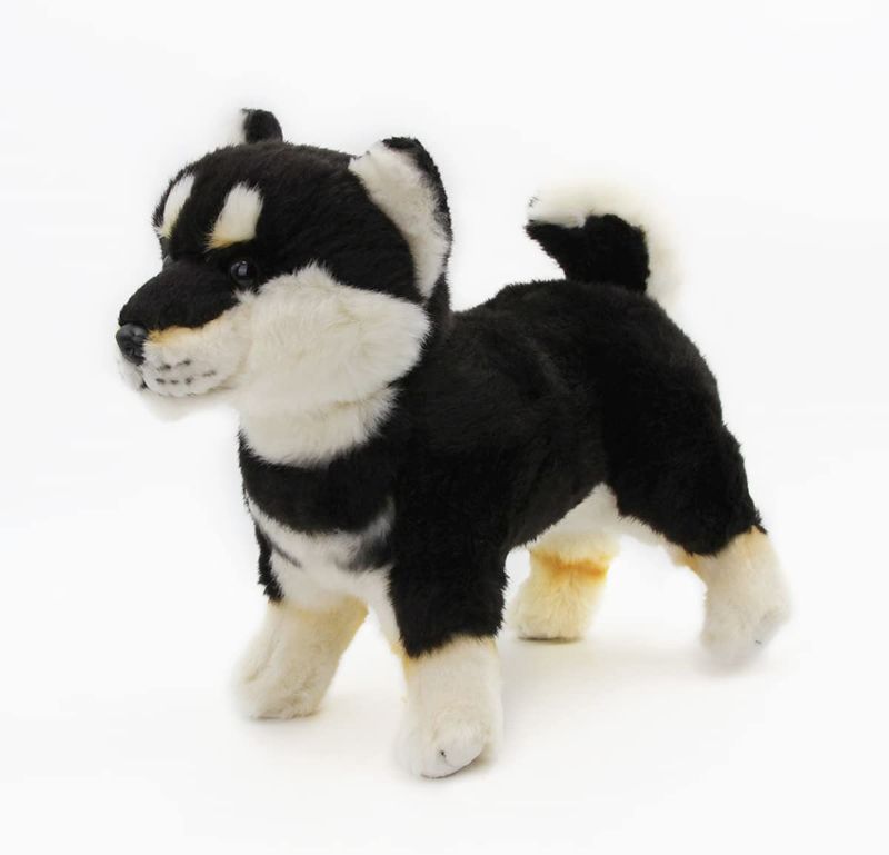 Photo 1 of Kawaii Black Shiba Inu Dog Plush Toy Realistic Simulation Soft Stuffed Animal Akita Puppy Plushie Pillow Toys Lifelike Dog Home Decoration 11'' Long (Black and White)
