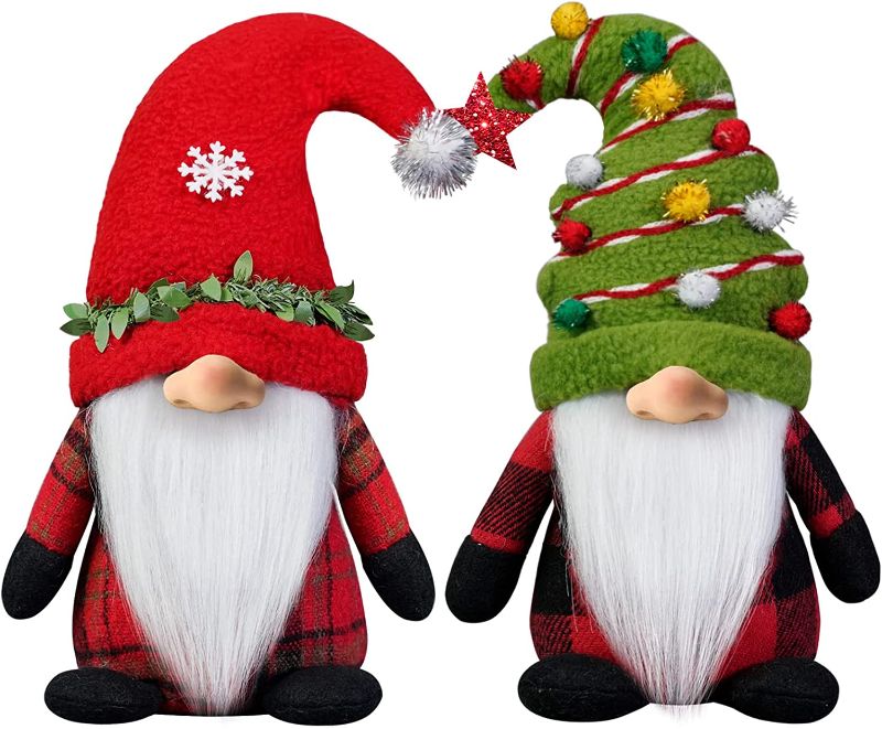 Photo 1 of Christmas Gnomes Plush, 2 Pack Handmade Gnomes with Chrsitmas tree,Garland ,Gift Package Tomte Swedish Gnome Scandinavian Figurine Nordic Gnomes Plush Christmas Elf Doll Xmas Ornaments for Home Decor
