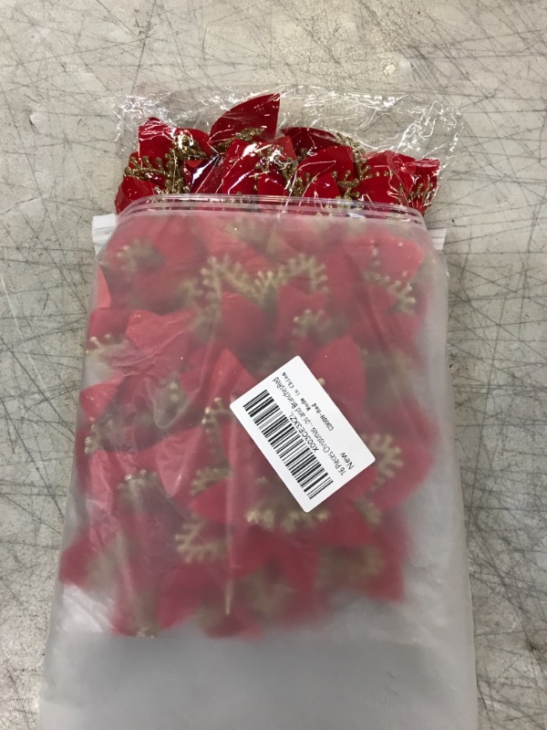 Photo 1 of 16 Pieces Christmas Glitter Artificial Poinsettia Flowers, Christmas Ornaments, Christmas Decorations Flowers with Clips and Branches?Red?
