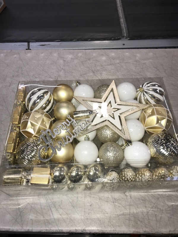 Photo 2 of 88pcs Christmas Decorations Balls Ornaments Set, Shatterproof Plastic Decorative Baubles for Xmas Tree Decor Holiday Wedding Party Decoration with Hooks Included 88pcs-gold-white