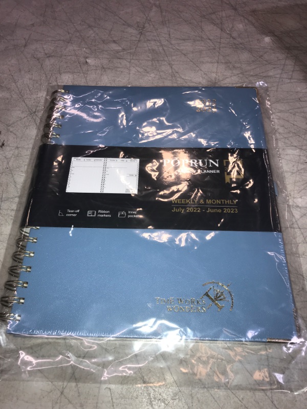 Photo 2 of POPRUN Academic Planner 2022-2023 Weekly and Monthly 8.5" x 10.5" - Planner July 2022 - June 2023 with Hourly Schedule & Vertical Weekly Layout, Monthly Tabs & Calendars, Hardcover - Haze Blue Haze Blue Large-8.5 x 10.5