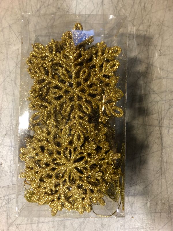 Photo 1 of 36pcs Gold Glitter Snowflake Ornaments Christmas Tree Decorations, 4 Inch Plastic Snowflake Hanging Decorations Christmas Tree Ornaments for Winter Wonderland Holiday Party