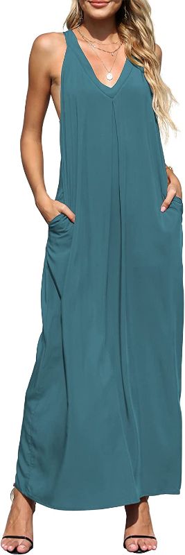 Photo 1 of AWULIFFAN Womens Casual Strappy V Neck Sleeveless Flowy Pockets Loose Long Maxi Beach Dress Sundress SIZE L 
