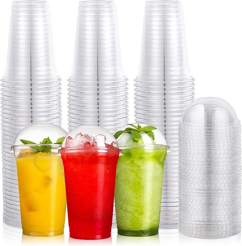 Photo 1 of [200 PACK] 10 oz Clear Plastic Cups With Dome Lids, Disposable Drinking Cups, 10 oz Plastic Cups for Smoothie, Slurpee, or Any Cold Drinks

