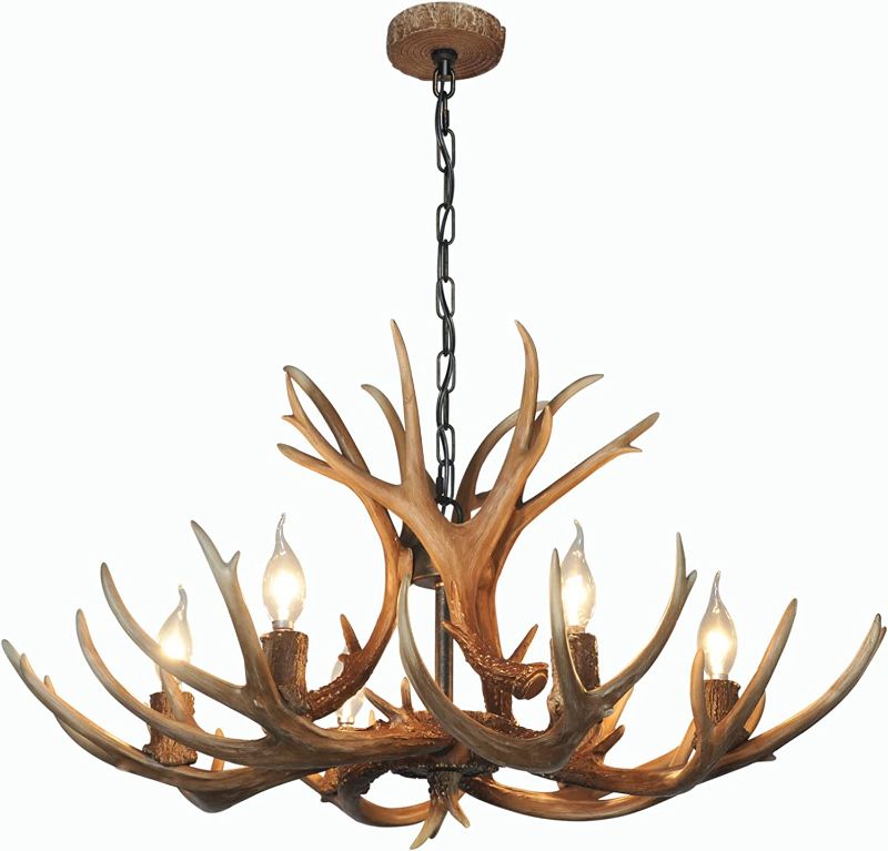 Photo 1 of ALOYSIANS Antler Chandelier 6 Light ,Deer Horn Chandeliers Vintage Style Ceiling Light Amercian Rustic Antler Chandeliers for Living Room,Dining Room,Balcony Bar and Cafe 1017-6
