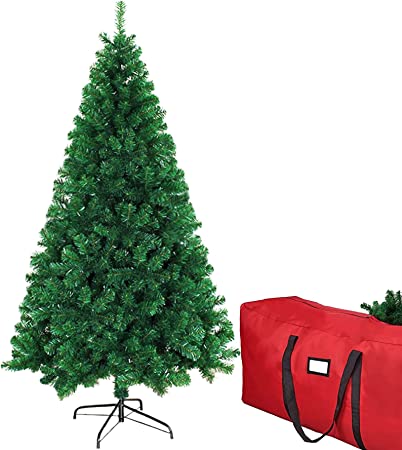 Photo 1 of 6ft Artificial Christmas Tree, Xmas Premium Spruce North Valley Holiday Hinged Pine Decorations Trees for Home Office Party Indoor Outdoor Decoration w/ 450 Branch Tips Easy Assembly, Foldable Base