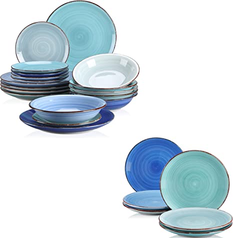 Photo 2 of ancasso 18 Piece Bonita Blue Stoneware Dinnerware Set Service for 6 and 6 Pieces 7.4 Inch Salad Plate Set open box 