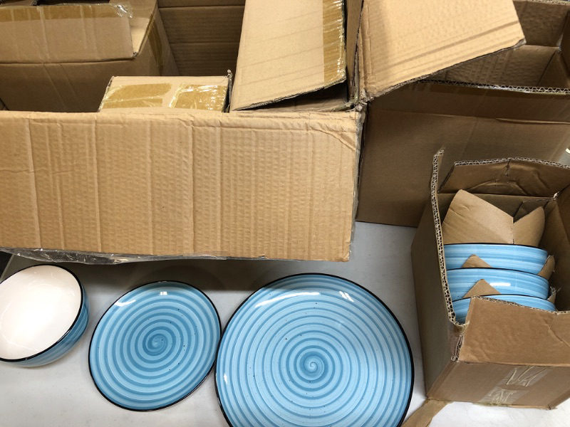 Photo 1 of ancasso 18 Piece Bonita Blue Stoneware Dinnerware Set Service for 6 and 6 Pieces 7.4 Inch Salad Plate Set open box 