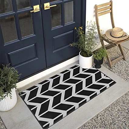 Photo 1 of  Black and White Rug 2'x4.3' Washable Outdoor Rug Runner Cotton Woven Modern Geometric Front Door Mat Reversible Welcome Indoor Floor Mats for Farmhouse Kitchen Entry