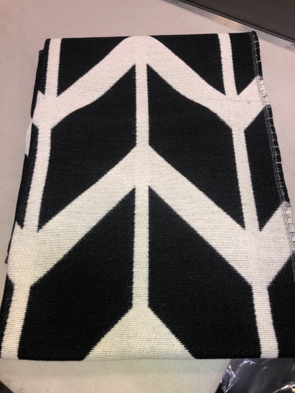 Photo 2 of  Black and White Rug 2'x4.3' Washable Outdoor Rug Runner Cotton Woven Modern Geometric Front Door Mat Reversible Welcome Indoor Floor Mats for Farmhouse Kitchen Entry