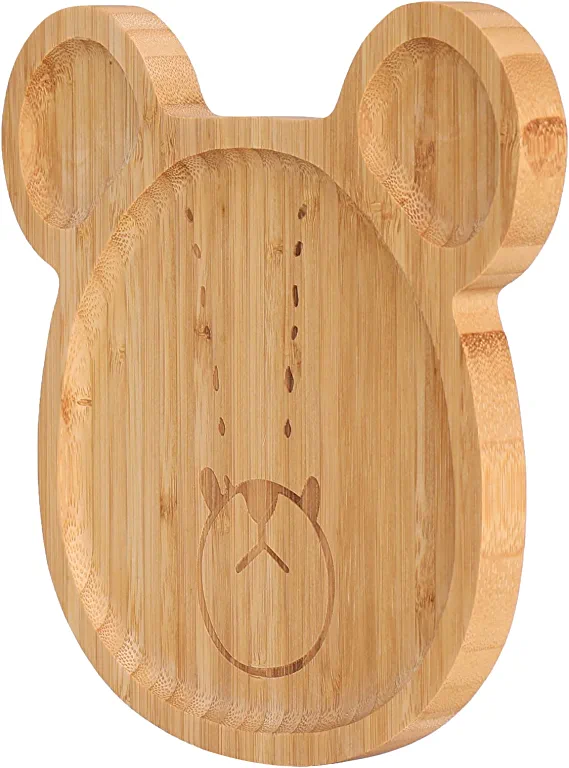 Photo 1 of Baby Toddler Plates,Kids Bamboo Stay Put Feeding Plates,Eco-Friendly Baby Food Dishes,Cute Bear Shaped Wooden Divided Plate,Dinnerware and Dishes For Meals, Dessert Tray, Cheese Platter (Cute bear)
