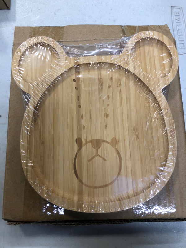 Photo 2 of Baby Toddler Plates,Kids Bamboo Stay Put Feeding Plates,Eco-Friendly Baby Food Dishes,Cute Bear Shaped Wooden Divided Plate,Dinnerware and Dishes For Meals, Dessert Tray, Cheese Platter (Cute bear)
