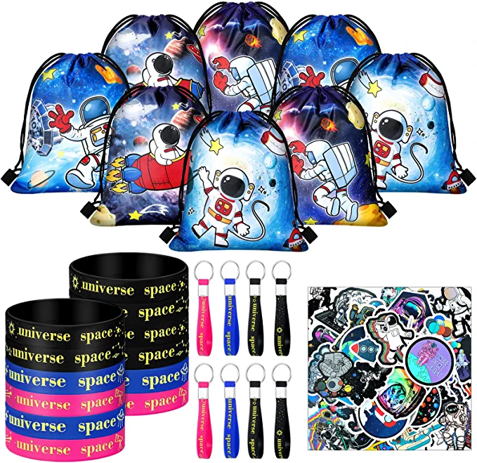 Photo 1 of 82 Pcs Outer Space Party Favors Supplies Kids Space Toys Astronaut Drawstring Bags Silicone Bracelets Space Stickers Keychain for Boys Girls Gifts Birthday Party (Novelty Style)
