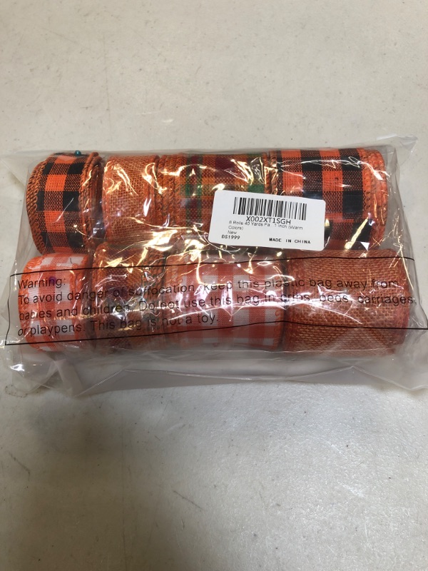 Photo 2 of 8 Rolls 40 Yards Fall Plaid Ribbon Thanksgiving Wired Edge Ribbon Wired Wrapping Ribbon Multi-Color Plaid Ribbon for Fall Thanksgiving Flora Wreath, 2 Inch, 1 Inch (Simple Style)
