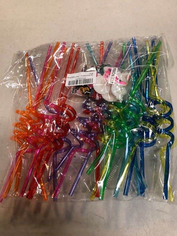 Photo 2 of 24 Pcs Summer Beach Pool Party Favor Drinking Straws Summer Party Favor for Pool Birthday Party Supplies Reusable Plastic Drinking Straws 2 Pcs Cleaning Brushes inside
