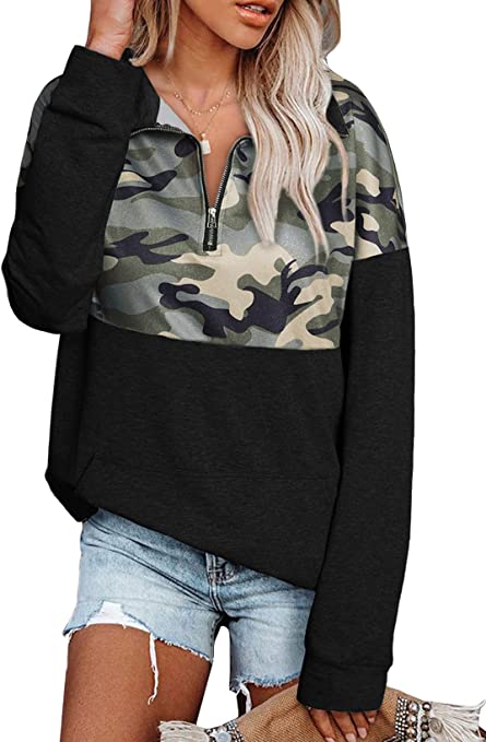 Photo 1 of AlvaQ Women Sweatshirt Casual Long Sleeve Quarter Zip Color Block Pullover Tunic Tops With Pockets (SIZE XXL)
