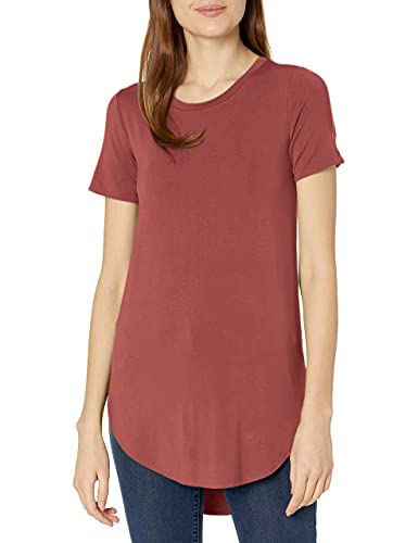 Photo 1 of Daily Ritual Women's Jersey Standard-Fit Short-Sleeve Open Crewneck Tunic, Dark Rose, Large
