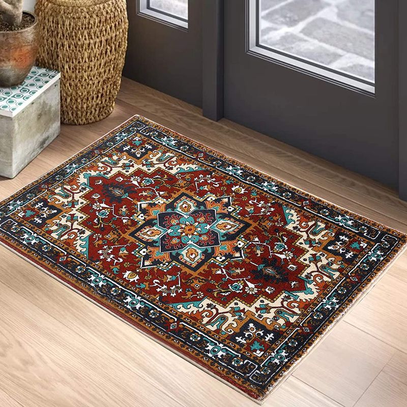 Photo 1 of YoKii Persian Oriental Throw Rugs Traditional Medallion Floral Boho 2x3 Small Area Rug Non-Slip Faux Wool Soft Shag Tribal Rug for Kitchen Bedroom Bathroom Entryway Floor Mat Washable (2x3, Red)
