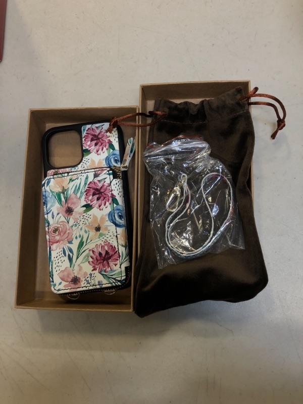 Photo 2 of ZVE iPhone 12 Pro Max Floral Print Case with Zipper Card Holder Slot Wrist Strap Women Handbag Protective Case Design for 2020 iPhone 12 Pro Max, 6.7 inch, 5G - Flower 01
