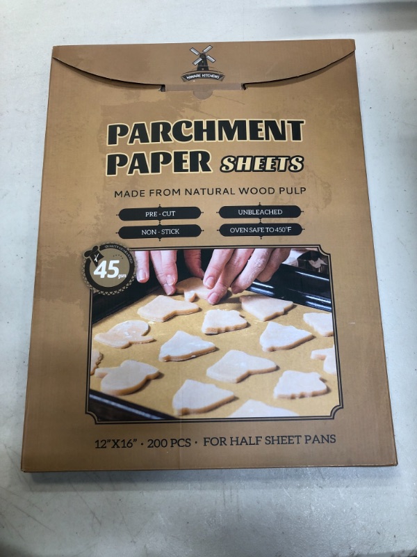 Photo 2 of 200 Pcs Unbleached Parchment Paper Baking Sheets, 12 x 16 Inch, Precut Non-Stick Parchment Sheets for Baking, Cooking, Grilling, Air Fryer and Steaming - Unbleached, Fit for Half Sheet Pans
