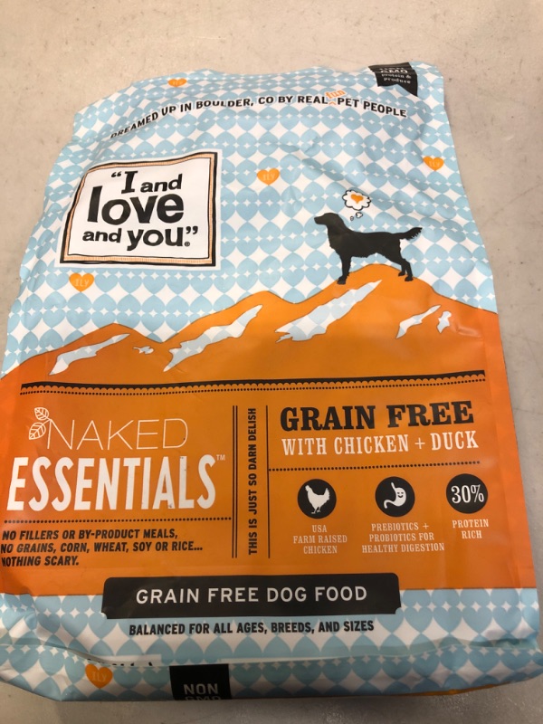 Photo 1 of "I and love and you" Naked Essentials Dry Dog Food - Natural Grain Free Kibble, Chicken + Duck, Trial Size, 4-Pound Bag