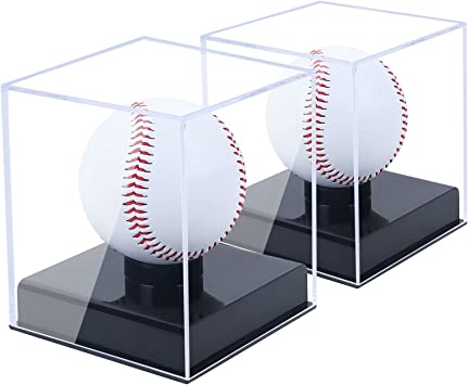 Photo 1 of 2 Pack Baseball Display Case, Acrylic Baseball Holders for Balls Display Box UV Protected Memorabilia Display Case-Black Base