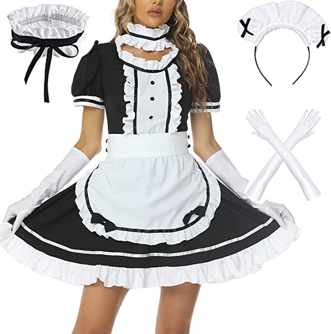 Photo 1 of Anime French Maid Apron Lolita Fancy Dress Cosplay Costume Halloween Maid Outfit Set
XL