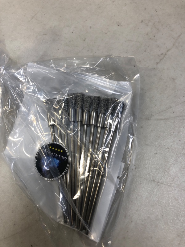 Photo 2 of 10Pcs Steel Cleaning end Brushes Pen Shape, Bristle Scratch Brushes Extension Rod Diameter 6mm (1/4 inch),shank 3mm (1/8inch),total length 98mm (4 inch) For Power Rotary Tool