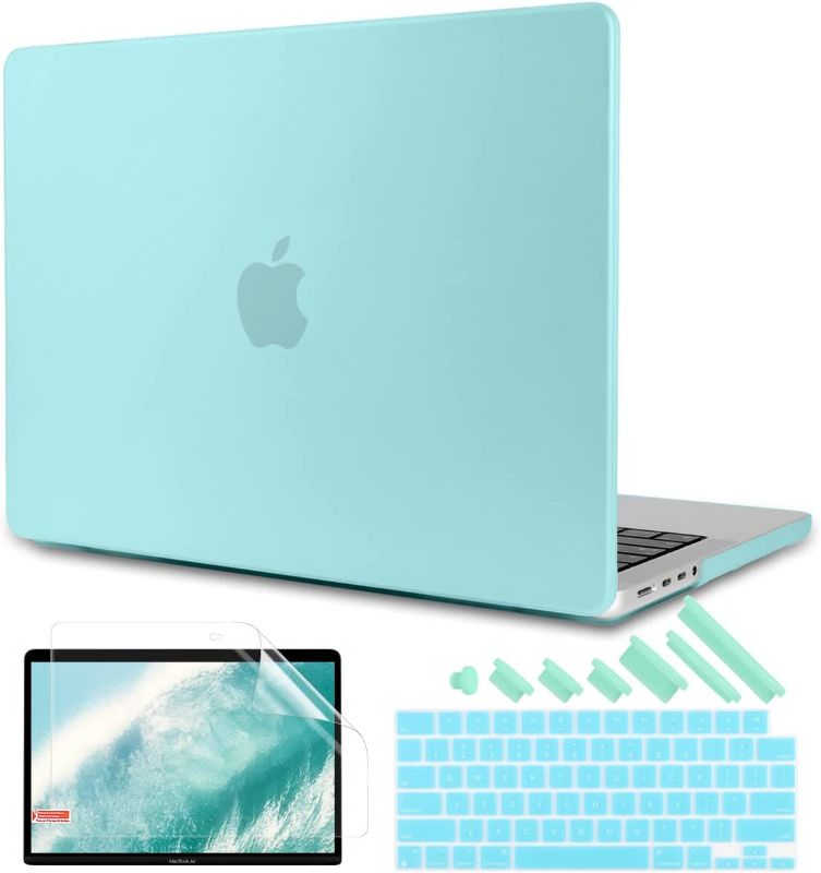 Photo 1 of TWOLSKOO for MacBook Pro 14 inch Case 2022 2021 Release A2442, Frosted Hard Shell Case & Keyboard Cover & Screen Protector Compatible with New MacBook Pro 14 inch M1 Pro/Max, Matte Turquoise
