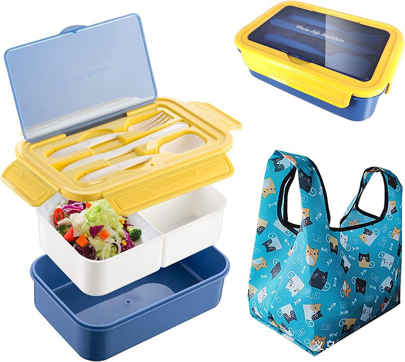 Photo 1 of Leak-Proof Bento-Style Lunch Box 1100ml Removable Divider for 3 Compartments Perfect for Kids and Teens, Microwave/Dishwasher Safe, BPA-Free & Sustainable lunch containers for adults and kid
