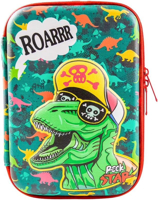 Photo 1 of Dinosaur Pencil Case for Kids, Cute Pencil Box Large Capacity 3D EVA Cartoon Shark & Car Pencil Stationery Organizer, Boys and Girls Waterproof Storage Holder Children School Gift (Green Dinosaur)
