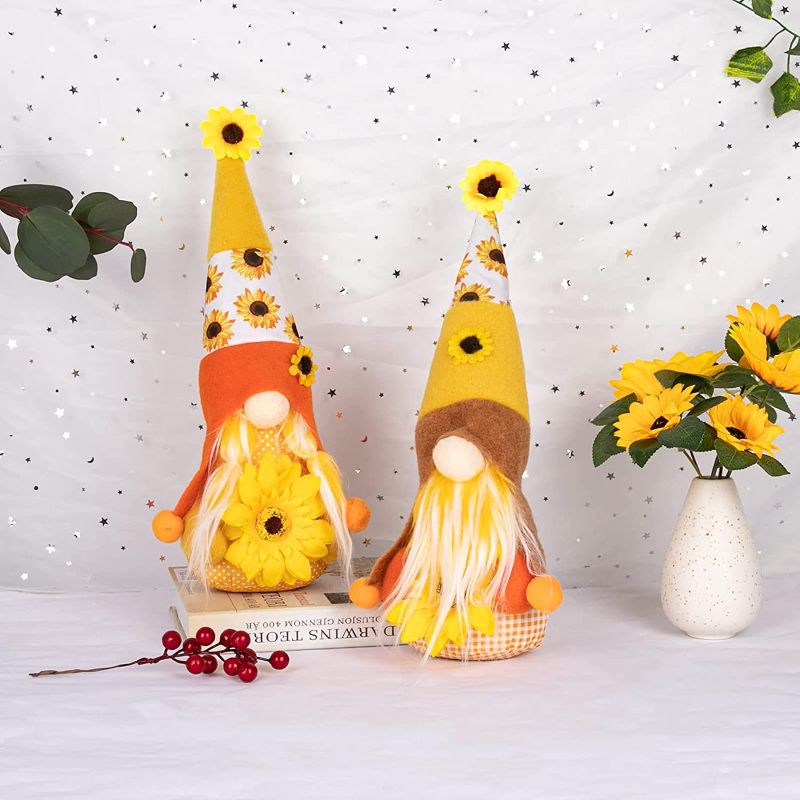 Photo 1 of Ameter Thanksgiving Gnomes Decorations, 2pcs Sunflower Plush Thanksgiving Gnomes, Fall Gnomes Decorations for Home Kitchen Shelf Party Table Decorations for Office
