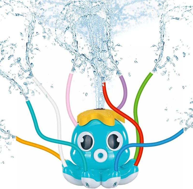 Photo 1 of Kids Outdoor Water Sprinkler Octopus Toys,Toddlers Spray Water Bathtub Game Summer Backyard Lawn Bath Sprinkler Toy with 8 Nozzles and Spinning Hat for Girl Boys Play, FACTORY SEALED
