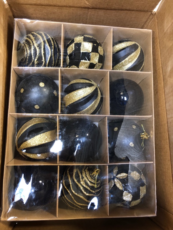 Photo 1 of 12CT 80MM/3.15" CHRISTMAS BALL ORNAMENTS PARTY DECOR, BLACK