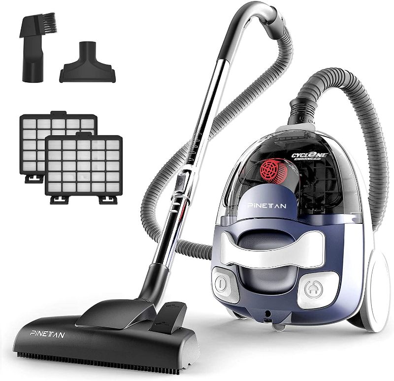 Photo 1 of PINETAN Bagless Canister Vacuum Cleaner, with Double HEPA Filtration, Lightweight Design & Powerful Suction, Multi-Surface Cleaning Nozzle and Automatic Cord Rewind - Ocean Blue, UC361
