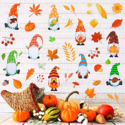 Photo 1 of 9 Pieces Thanksgiving Gnome Window Sticker 11.8 x 7.9 Inch Fall Gnome Window Clings Scandinavian Tomte Window Decals Autumn Gnome Window Stickers Decor Thanksgiving Tomte Window Decors for Children, 3 COUNT