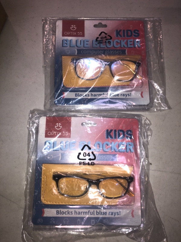 Photo 2 of Blue Light Blocking Glasses Girls & Boys | Anti Eyestrain Blue Light Glasses Kids Computer Gaming Glasses (Ages 3-10) | Flexible Blue Square Frames with Yellow Temples Video Phone Screen Eyeglasses, 2 COUNT 