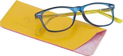 Photo 1 of Blue Light Blocking Glasses Girls & Boys | Anti Eyestrain Blue Light Glasses Kids Computer Gaming Glasses (Ages 3-10) | Flexible Blue Square Frames with Yellow Temples Video Phone Screen Eyeglasses, 2 COUNT 