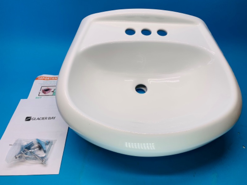 Photo 1 of 665070…returned like new white pedestal lavatory basin sink 17 x 20 x 9.7” sink only no pedestal 