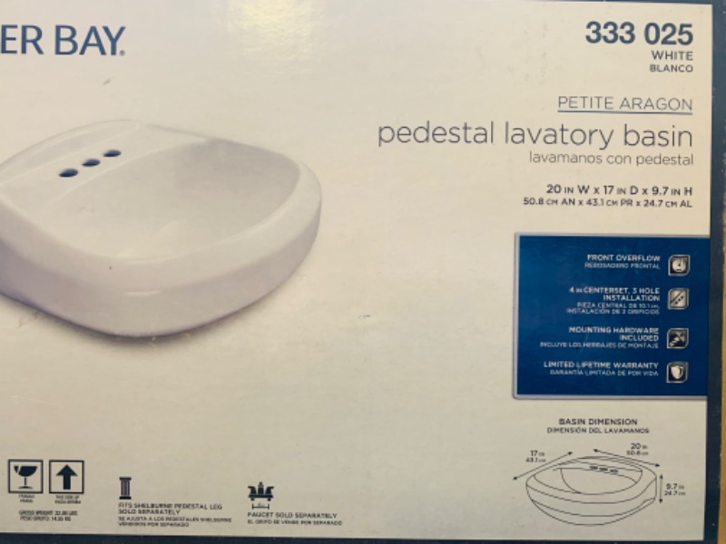 Photo 2 of 665070…returned like new white pedestal lavatory basin sink 17 x 20 x 9.7” sink only no pedestal 