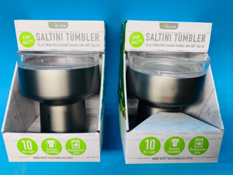 Photo 1 of 665199… 2 saltini stainless steel tumblers - 12 oz. Wide rim cocktails 