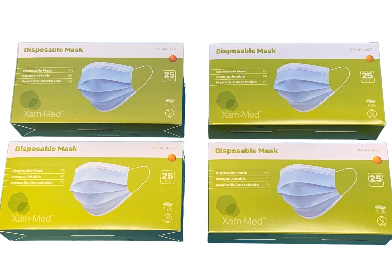 Photo 1 of 665461… 100 disposable 3 ply masks - 4 boxes of 25 per box 