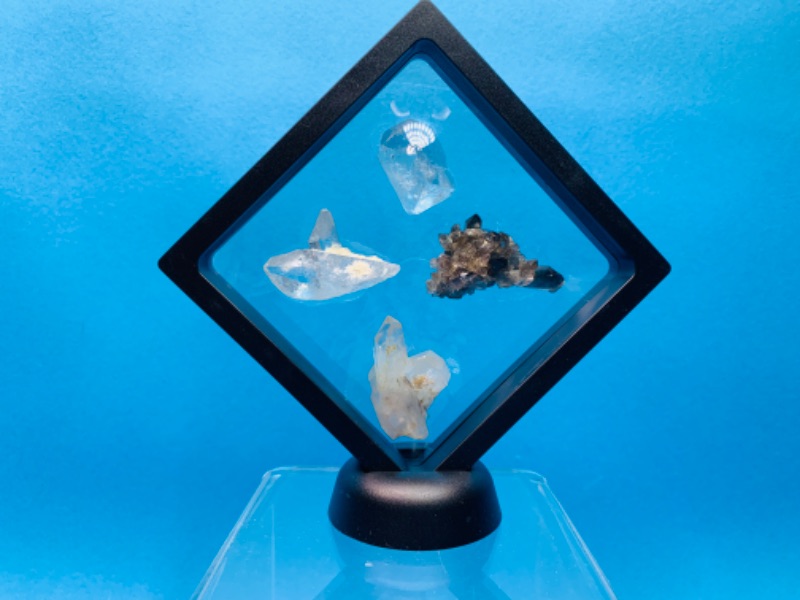 Photo 3 of 665514…Smokey quartz and crystal geodes in 4 x 4” display stand 