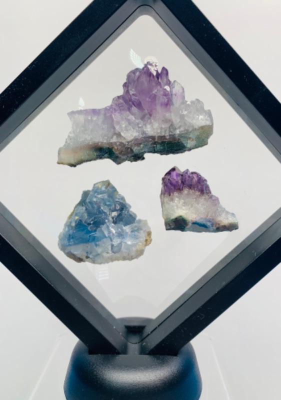 Photo 1 of 665516…amethyst and celestite rock formations in 4 x 4” display stand 