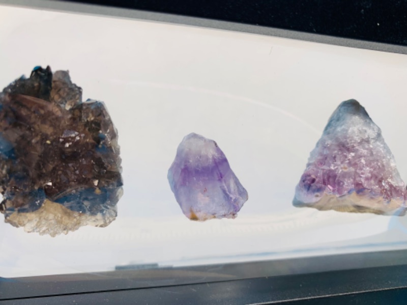 Photo 2 of 665517…6 amethyst, crystal and quartz rock formations in display stand 9 x 4”