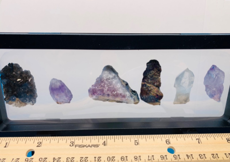 Photo 1 of 665517…6 amethyst, crystal and quartz rock formations in display stand 9 x 4”