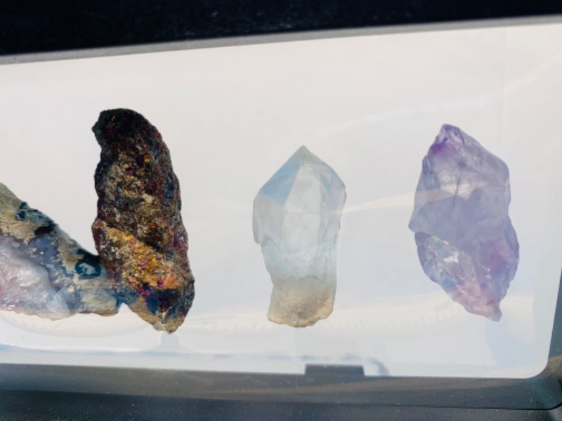 Photo 3 of 665517…6 amethyst, crystal and quartz rock formations in display stand 9 x 4”