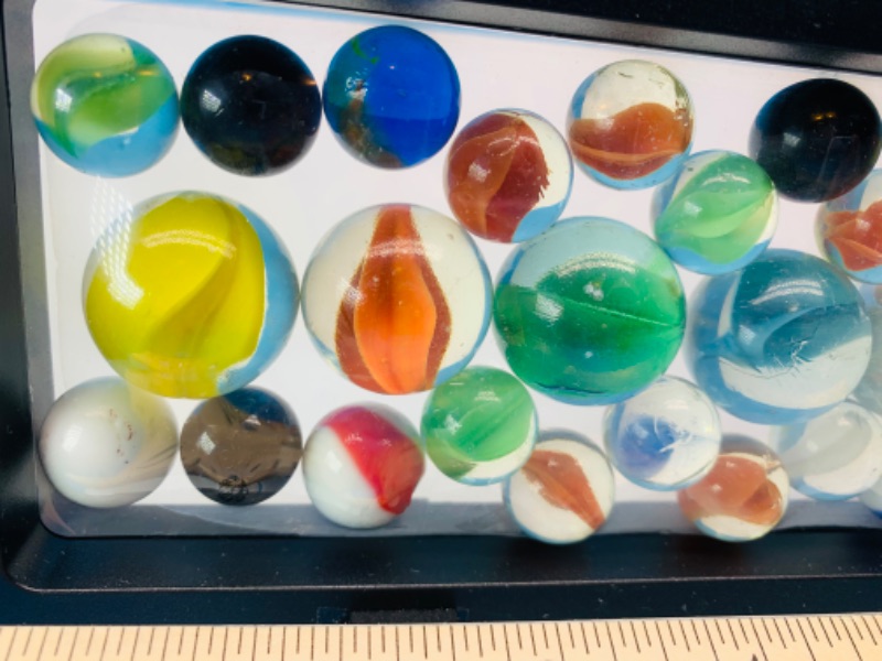 Photo 2 of 665531…vintage glass marbles in 9 x 4” display stand