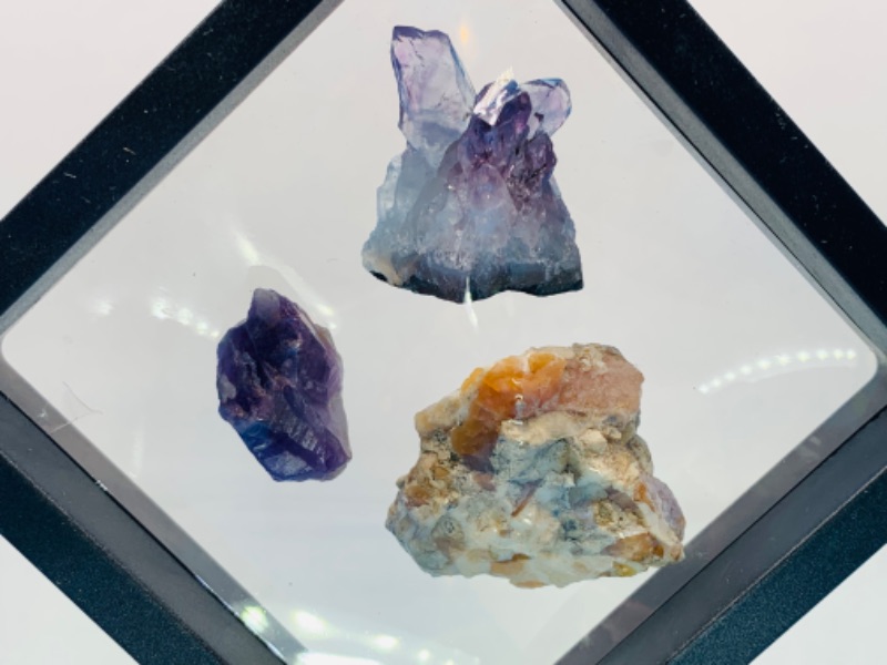 Photo 1 of 665532…3 amethyst and geode rock formations in 3.5” display 